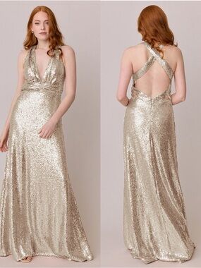 REVELRY Dylan Sequin Dress In Champagne Gold